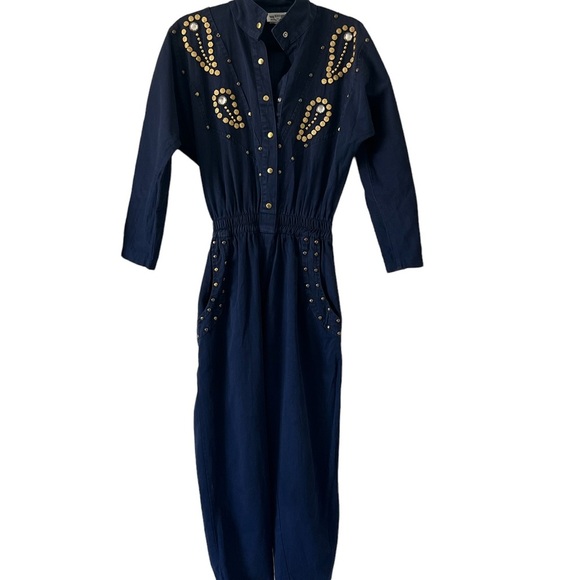 Vintage Rio Rhinestone Embellished Navy Jumpsuit - Picture 4 of 11